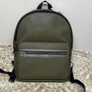 Michael Kors Malone pebbled leather Olive Backpack with Silver Accents
